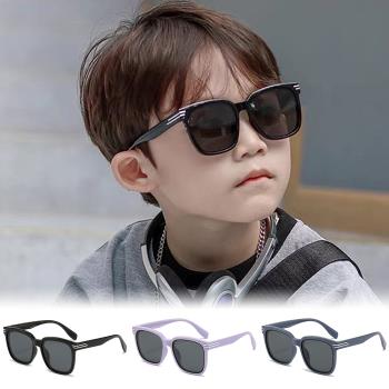 【ALEGANT】流線時尚兒童專用輕量矽膠彈性太陽眼鏡│UV400方框偏光墨鏡
