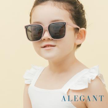 【ALEGANT】童樂時尚綿羊粉兒童專用輕量矽膠彈性太陽眼鏡│UV400方框偏光墨鏡