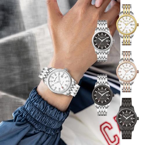 RHYTHM 麗聲 時尚商務簡約款不鏽鋼光動能手錶-ES1403(不鏽鋼風格日期顯示)