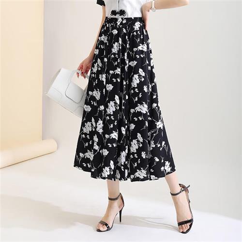 【巴黎精品】半身裙中長裙-新款碎花垂感百搭女裙子2色a1dd11