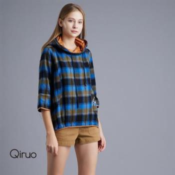 【Qiruo 奇若】秋冬專櫃藍格連帽上衣8093A 帥氣配搭