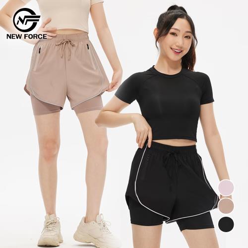 NEW FORCE 任選-質感線條防走光運動短褲-3色可選