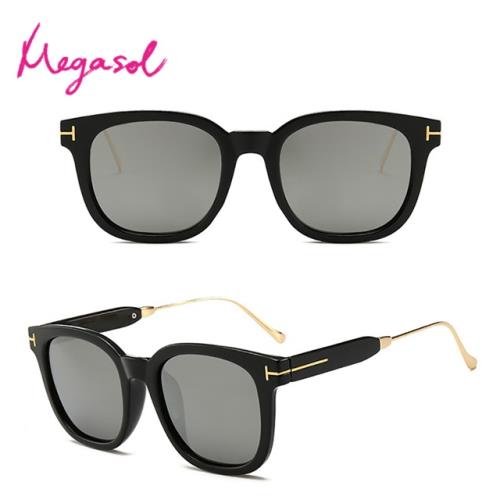 MEGASOL UV400防眩偏光太陽眼鏡時尚男女中性大框墨鏡(粗框矩方大框金屬耳架GY-5133-多色選)