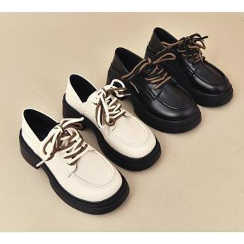 Taroko 復古學院綁帶厚底粗跟休閒鞋(2色可選)