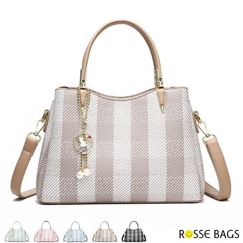 【Rosse Bags】輕奢方格多隔層手提肩背包(現+預  卡其色 / 藍色 / 綠色 / 粉色 / 黑色)