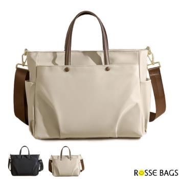 【Rosse Bags】大容量15.6寸質感牛津布筆電包(現+預 黑色／杏棕色)