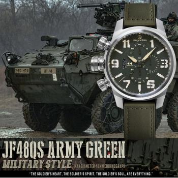 elegantsis 愛樂時 JF48QS-陸海空三軍大錶徑三眼計時手錶-陸軍綠/48mm ELJF48QS-OG05LC
