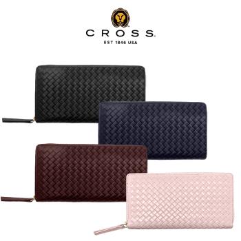CROSS 限量1折 頂級小羊皮蒂蜜特系列編織紋拉鍊長夾-多色選 (附禮盒包裝)