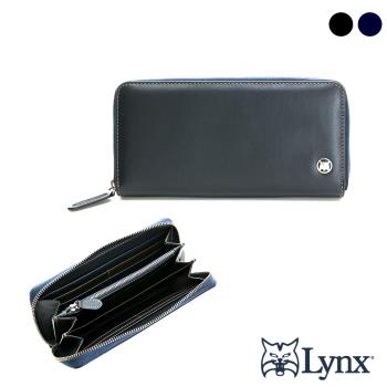 Lynx - 美國山貓精選nappa牛皮軟質感8卡拉鍊袋加厚長夾-共2色