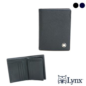 Lynx - 美國山貓精選牛皮十字紋5卡中間翻直立雙鈔短夾-共2色