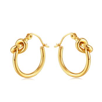 RJ New York 幾何的結圓形鈦鋼圈式耳環(金色)
