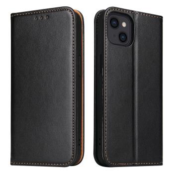 Fierre Shann 真皮紋 iPhone 15 (6.1吋) 錢包支架款 磁吸側掀 手工PU皮套保護殼