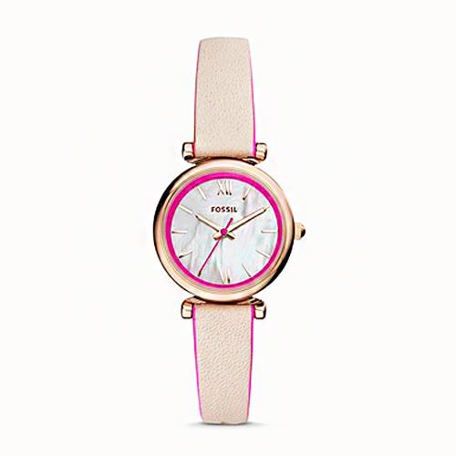 【FOSSIL】Carlie Mini三針裸皮手錶-粉-ES4833