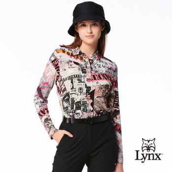 【Lynx Golf】女款合身版歐洲進口布料經典時尚印花造型開杈設計長袖POLO衫-玫粉色