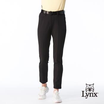 【Lynx Golf】女款日本進口布料超潑水防汙修身設計脇邊剪裁造型窄管九分褲-黑色