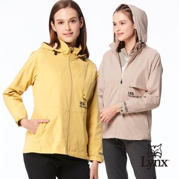 【Lynx Golf】女款舒適修身膠印造型左胸活片設計拉鍊口袋長袖可拆式連帽外套(二色)