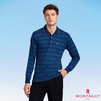 【MONTAGUT夢特嬌】MIT台灣製經典條紋長袖POLO衫 (W0265-66深藍)