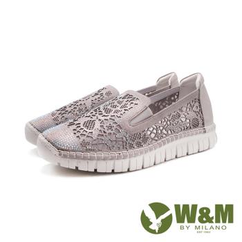 W&M(女)彩色光澤貼鑽透紗樂福鞋 女鞋-銀灰色
