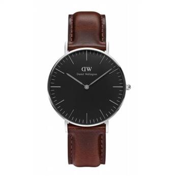 DW Daniel Wellington 經典深咖啡皮革腕錶-銀框/36mm(DW00100143)
