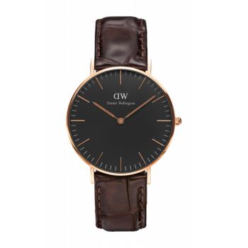 DW Daniel Wellington 經典咖啡壓紋皮革腕錶-金框/36mm(DW00100140)