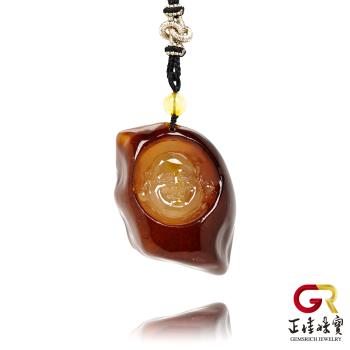 【正佳珠寶】蜜蠟琥珀 頂級紅皮琥珀 19.7g 大肚彌勒佛吊墜 蜜蠟琥珀吊墜｜可調式棉繩