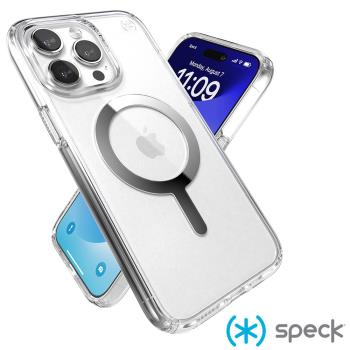 Speck iPhone 15 Pro Max (6.7吋) Presidio Perfect-Clear MagSafe 銀色磁吸透明防摔殼