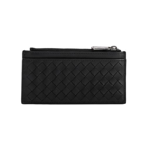 BOTTEGA VENETA 拉鏈小牛皮零錢包名片/卡夾(黑色) 566430 V4651