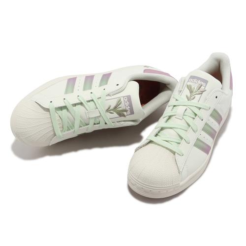 adidas 休閒鞋Superstar W 女鞋白粉皮革三葉草貝殼頭花卉愛迪達GY0015