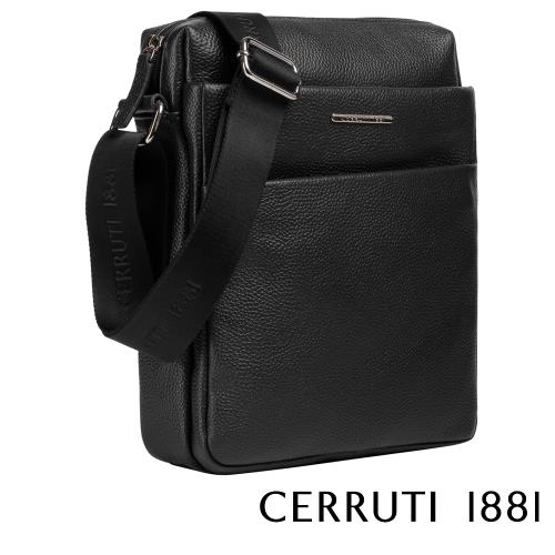 【Cerruti 1881】限量2折 頂級義大利小牛皮斜背包 CEBO05900M 全新專櫃展示品(黑色)
