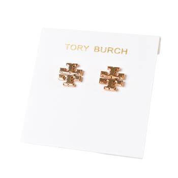 TORY BURCH 雙T LOGO針式耳環-金色