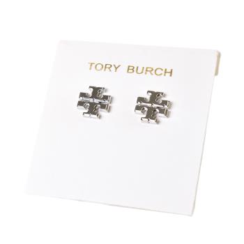 TORY BURCH 雙T LOGO針式耳環-銀色