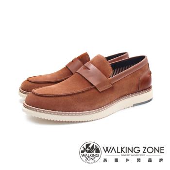 WALKING ZONE(男)雙拼異材質牛皮樂福休閒鞋 男鞋-棕色