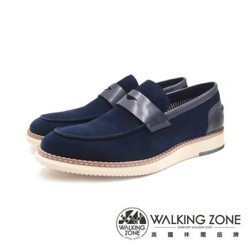 WALKING ZONE(男)雙拼異材質牛皮樂福休閒鞋 男鞋-藍色