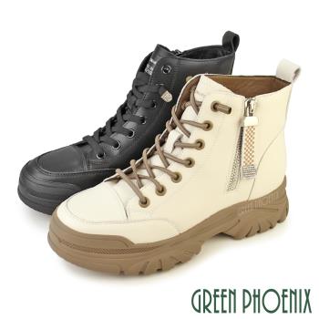 GREEN PHOENIX 女 短靴 休閒鞋 高筒 水鑽飾釦 真皮 側拉鍊 厚底U60-20970