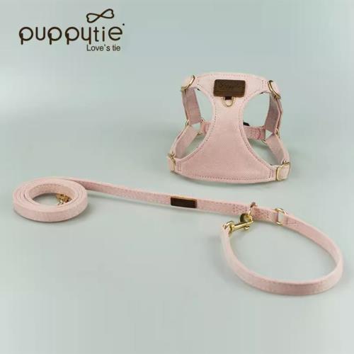  puppytie  粉色 粉藍CP M 寵物胸背帶+牽繩組 (狗胸背 貓胸背 背心胸背 防暴衝 可調節)