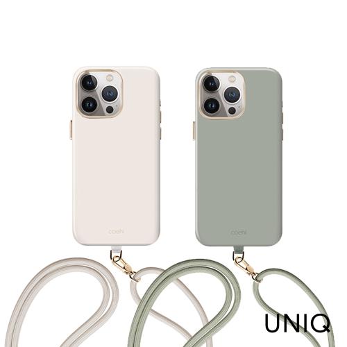 UNIQ iPhone 15 Pro  Max Coehl Creme質感可磁吸棉繩掛繩兩用手機殼
