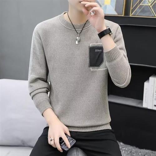  【Heart:W 新職人】★雪尼爾保暖圓領針織衫男上衣(拼接/針織外套/質感)