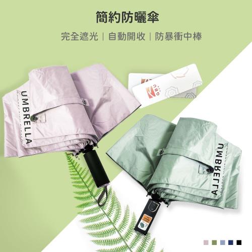 23吋-抗UV簡約自動折傘 防暴衝安全自動 防曬 黑膠傘 晴雨傘