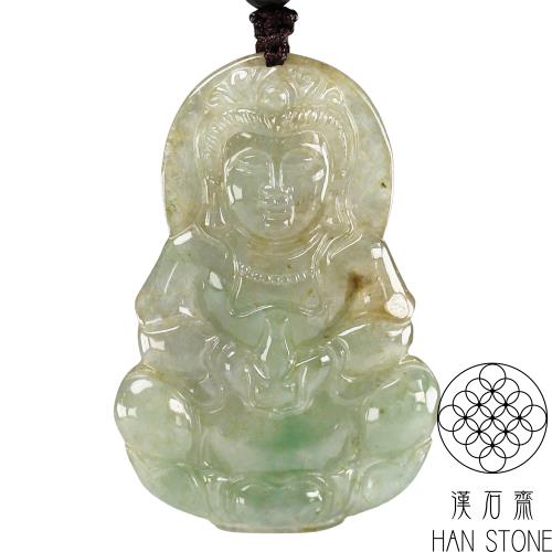 【漢石齋】天然翡翠A貨 觀音玉佩吊墜 冰糯種飄花(31*46*5mm)