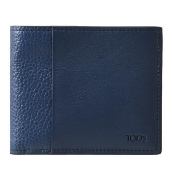 TODS 簡約烙印LOGO小牛皮12卡對開短夾.藍