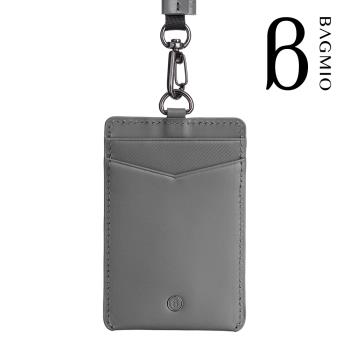 BAGMIO 牛皮直式雙卡證件套-灰 (附織帶)