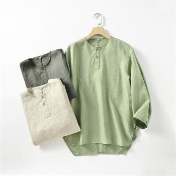 【米蘭精品】亞麻T恤七分袖上衣-簡約透氣圓領寬鬆男裝3色74ew5