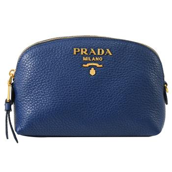 prada 1nd005 浮雕logo貝殼造型牛皮萬用包/化妝包.藍