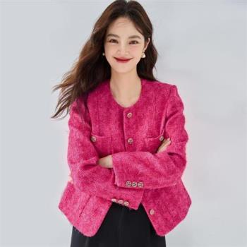 【米蘭精品】毛呢外套小香風大衣-羊毛羽毛紗編織圓領女外套74fx7