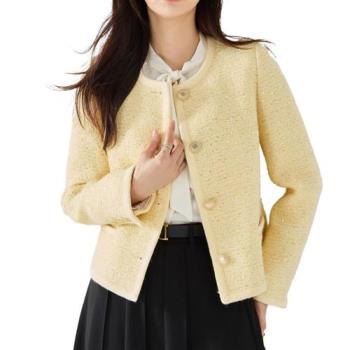 【米蘭精品】毛呢外套小香風大衣-羊毛亮片粗花呢短版女外套74fx8