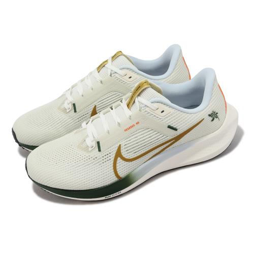 Nike 慢跑鞋Air Zoom Pegasus 40 男鞋米白綠針織鞋面小飛馬運動鞋路跑