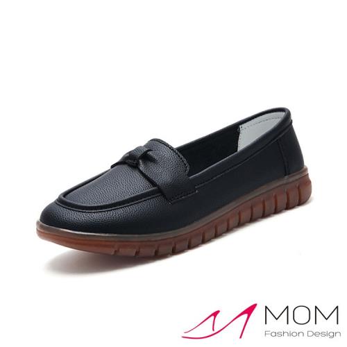 【MOM】樂福鞋 真皮樂福鞋/真皮氣質蝴蝶結造型休閒樂福鞋 黑