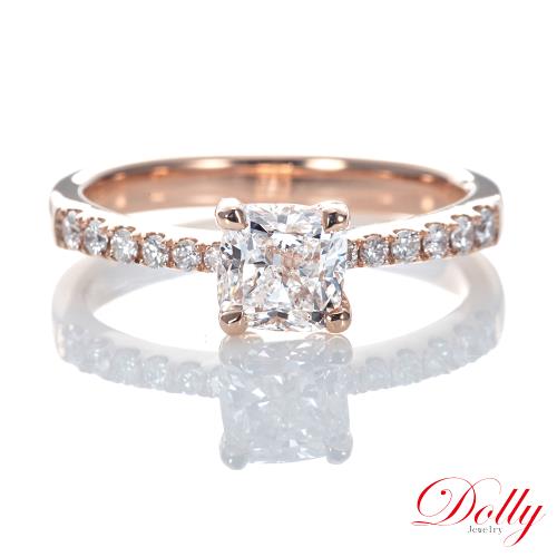 Dolly 18K金 求婚戒1克拉枕型車工玫瑰金鑽石戒指
