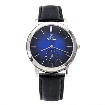 【SIGMA】2243M-3 簡約時尚 藍寶石鏡面 小秒針 皮錶帶男錶 藍/銀 42mm 平價實惠的好選擇