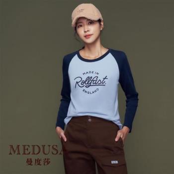 現貨【MEDUSA 曼度莎】美式復古 Rollfast 撞色T恤（M-XL）｜女上衣 長袖上衣 休閒上衣